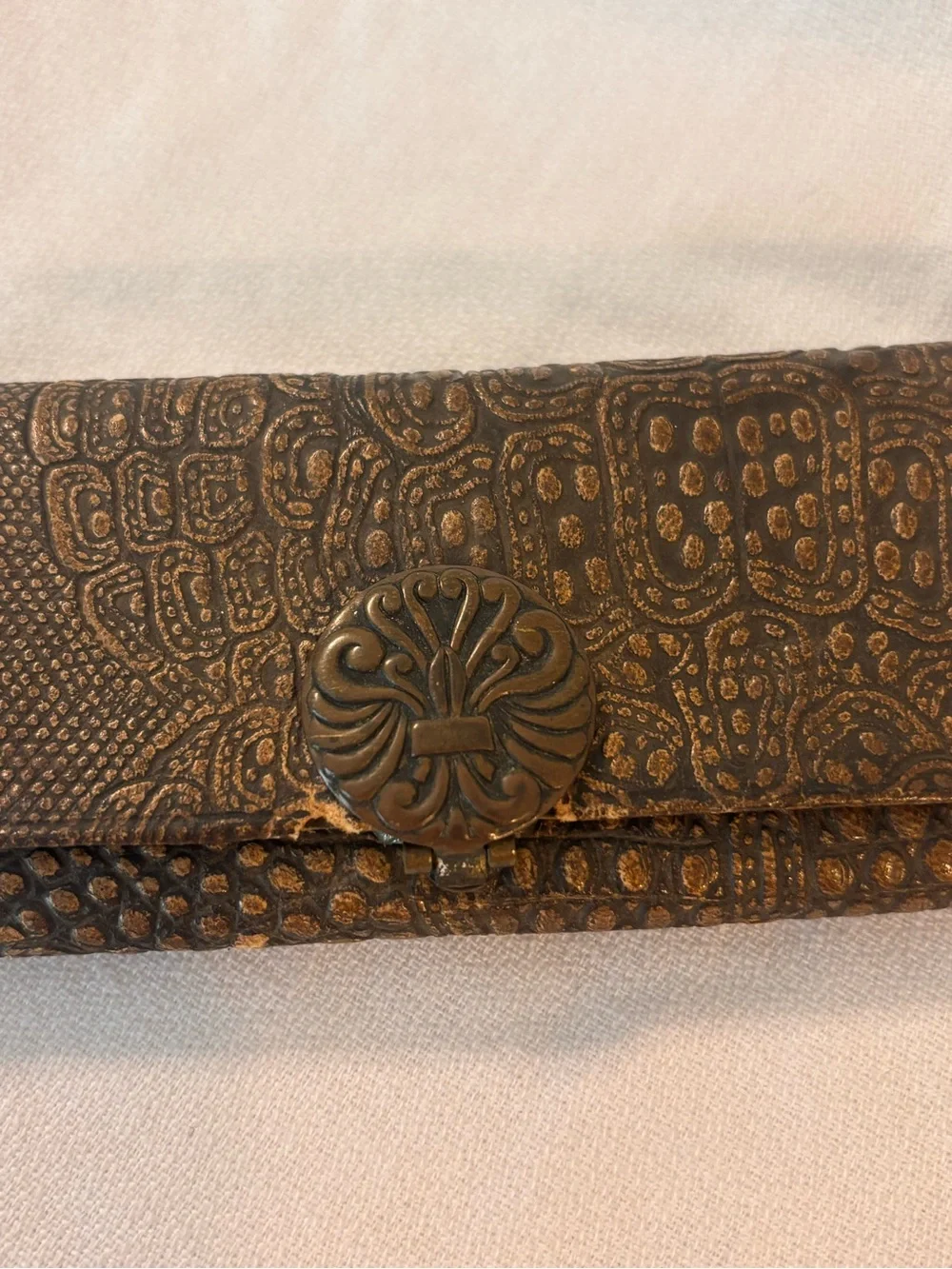 Antique 1878 Patent Victorian Men's Long Wallet Embossed Lizardskin Leather Case